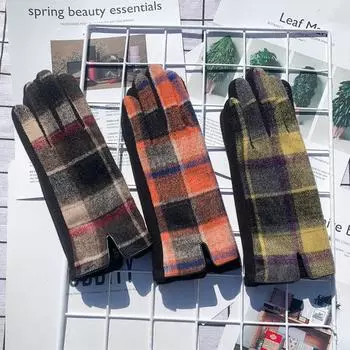 Новые теплые флисовые перчатки теплые шерстяные клетчатые перчатки для путешествий на открытом воздухе перчатки с вышитыми пальцами для сенсорных экранов One Size жёлтый