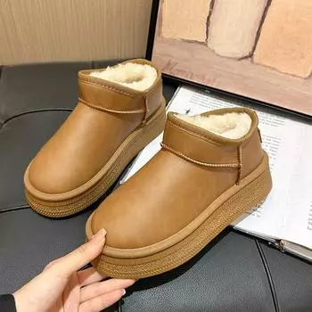 Новые теплые плюшевые однотонные женские зимние ботинки 2024 года, горячая распродажа, износостойкие зимние модные повседневные удобные ботинки на толстой подошве 36 бежевый