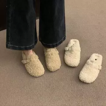 новые теплые плюшевые туфли женская модная верхняя одежда на толстой подошве сумка голова Birkenstocks полутапочки 35 абрикосовый