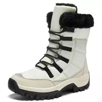 Новые теплые плюшевые женские зимние ботинки, модные уличные женские ботинки на платформе, противоскользящие походные ботинки, водонепроницаемые зимние теплые ботильоны 35 бежевый