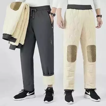 Новые теплые самонагревающиеся штаны с флисом большого размера, новые утолщенные штаны, зимние спортивные штаны из овечьей шерсти M чёрный