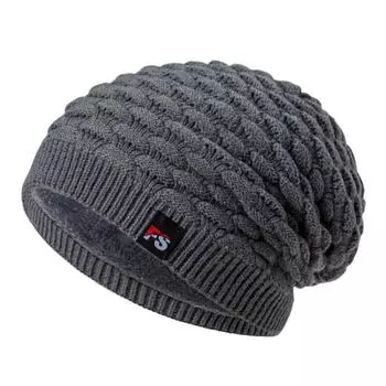 Новые теплые зимние шапки на меховой подкладке, стильная шапка-бини для мужчин и женщин, уличная лыжная шапка с этикеткой FS 54cm-62cm чёрный