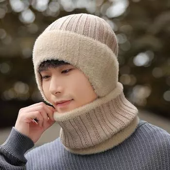 Новые теплые зимние шапки унисекс с плюшевой меховой подкладкой, стильная шапка-бини с защитой ушей для мужчин, модный открытый лыжный теплый костюм с напуском 55cm-60cm чёрный