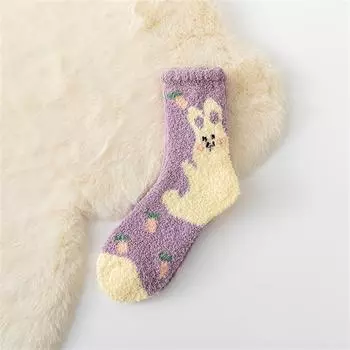 Новые Теплые Зимние Женские Милые Плюшевые Носки из Кораллового Флиса с Мишками Пандами и Кроликами Толстые Домашние Носки для Сна Подарок на Рождество Дропшиппинг