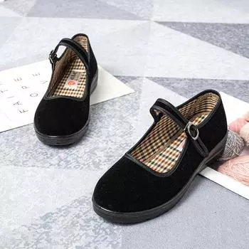 Новые тканевые туфли, одинарные туфли, рабочая обувь для гостиниц, женская обувь, бархатные одинарные туфли, женские туфли из бычьего сухожилия, повседневные туфли на плоской подошве 3 чёрный