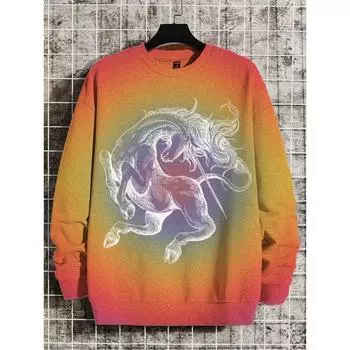 Новые толстовки для мужчин, пуловеры, футболки с длинным рукавом и принтом в виде единорога, толстовка с капюшоном с круглым вырезом, осенняя мужская одежда больших размеров, топ S