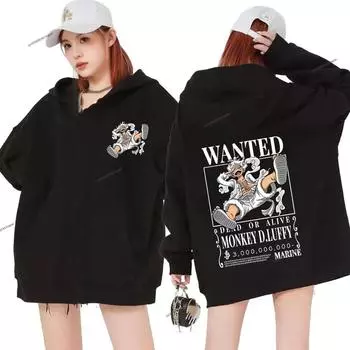 Новые толстовки с капюшоном Anime Gear 5 Luffy с графическим принтом на молнии Harajuku Clothing Hoodie Men Women Plus Size Sweatshirt Streetwear Loose S чёрный