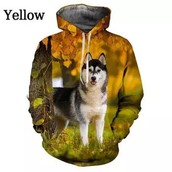 Новые толстовки с капюшоном с изображением собак хаски с 3D-принтом для мужчин, с изображением животных, для отдыха, модные толстовки с длинным рукавом, женская и детская одежда S