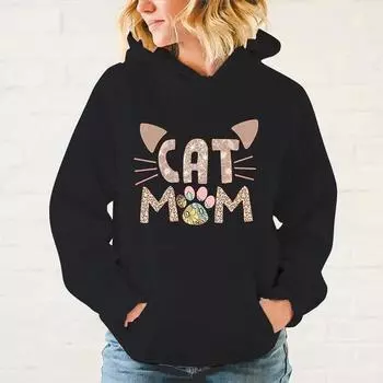 Новые толстовки с принтом Cat Mom для женщин и мужчин, повседневные топы с капюшоном, пуловеры S
