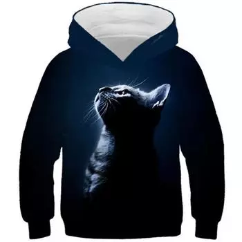 Новые толстовки с принтом животных для мальчиков и девочек в формате 3D, детские мультяшные сумасшедшие пушистые коты, исследующие космос, галактику, детские толстовки Harajuku, топы 130cm