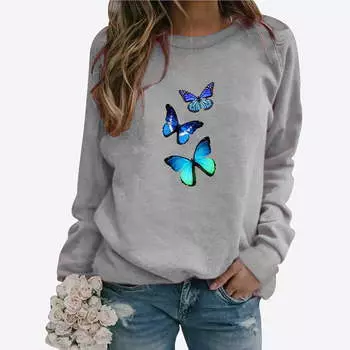 Новые толстовки с рисунком бабочек, модные толстовки с 3D-принтом, женские толстовки с длинным рукавом, толстовки Y2k, свободные пуловеры, топы, женская одежда S