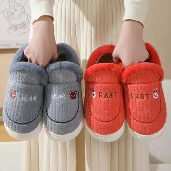 Новые толстые хлопковые туфли на каблуках для пар. Товары для дома. Толстая подошва для тепла. Зимние плюшевые хлопковые туфли. 36 красный