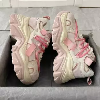 Новые толстые кроссовки для женщин на платформе, спортивная обувь из вулканизированной ткани, женские кроссовки на толстой подошве, увеличивающие рост, женские 35 розовый