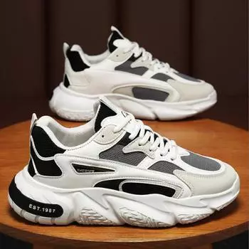 Новые толстые подошвы универсальные громоздкие кроссовки для мужчин трендовые сетчатые шнурки дышащие повседневные теннисные спортивные туфли увеличенная мягкая подошва 39
