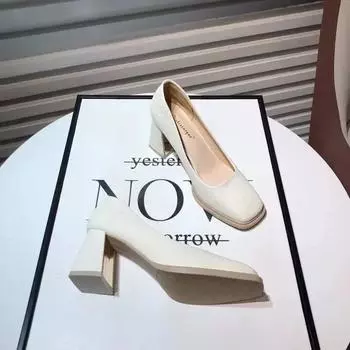 Новые толстые высокие каблуки с квадратным носком и неглубокой европейской женской обувью, удобные модные вечерние сексуальные женские туфли-лодочки, обувь без застежек 34-39 35