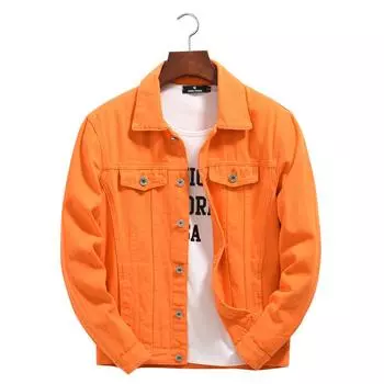Новые тонкие мужские куртки и пальто, повседневная джинсовая куртка, мужская куртка Veste Homme, мужская джинсовая куртка, мужская фиолетовая, оранжевая M