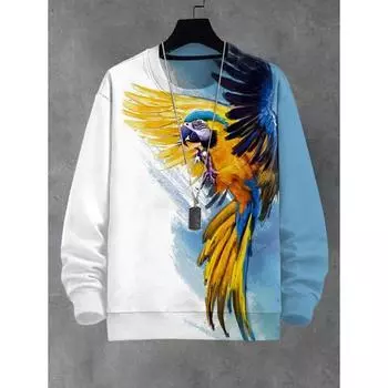 Новые топы с принтом 3D Parrot Graphic, осенняя толстовка для мужчин, футболки с длинным рукавом, толстовки с круглым вырезом, свободная мужская одежда, пуловер S