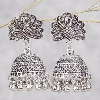Новые товары, ретро-серьги-колокольчики «Павлин», преувеличенные серьги с бахромой и этническим темпераментом серебряный