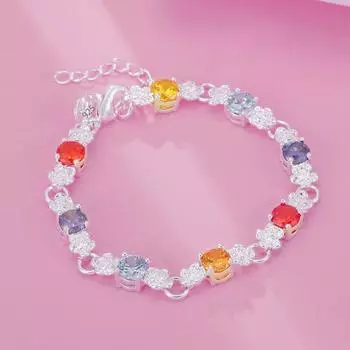 Новые трендовые браслеты из серебра 925 пробы с роскошными цветными кристаллами для женщин, ювелирные изделия, модные вечерние свадебные аксессуары, подарок серебряный