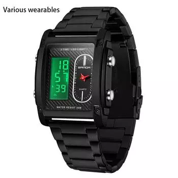 Новые трендовые часы с двойным дисплеем, мужские деловые водонепроницаемые электронные часы, легкие роскошные кварцевые часы со стальным ремешком