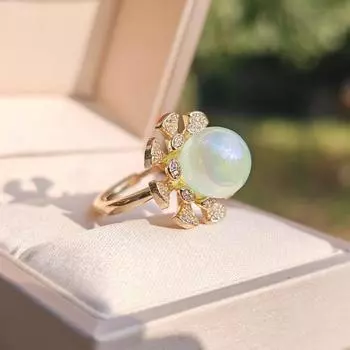 Новые трендовые циркониевые цветы, открывающиеся регулируемые кольца для женщин, модные зеленые искусственные жемчуга, кольца, ювелирные изделия, аксессуары для вечеринок зелёный