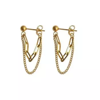 Новые трендовые двухслойные серьги-кисточки из полых металлических звеньев золотистого цвета в стиле хип-хоп-панк, необычные женские серьги