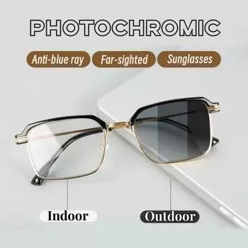 Новые трендовые фотохромные очки для чтения, полукадровые солнцезащитные очки для защиты глаз, дальнозоркие, меняющие цвет, уличные анти-УФ-очки 3.0