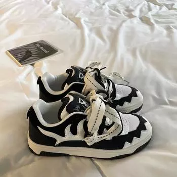 Новые трендовые кроссовки с высоким носком для женщин, вулканизированная обувь на платформе, на шнуровке, на плоской подошве, спортивные женские повседневные кроссовки, теннисные туфли, массивные 36 белый