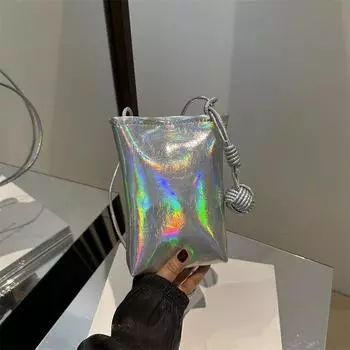 Новые трендовые летние модели на одно плечо в новом иностранном стиле лазерная личность мессенджер мобильный телефон маленькая квадратная сумка женская серебряный