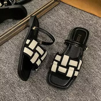 Новые трендовые летние женские тапочки на плоской подошве, повседневная обувь, шлепанцы с открытым носком, дизайнерские модельные сандалии, пляжная модная женская обувь, шлепанцы 35 чёрный