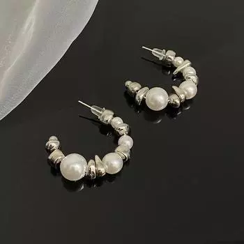 Новые трендовые нерегулярные C-образные серьги для женщин, модные дизайнерские жемчужные геометрические серьги, ювелирные изделия
