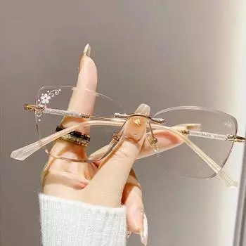 Новые трендовые очки для чтения «кошачьи глаза» с модной огранкой в виде бриллиантов, без оправы, очки для женщин с защитой от синего света 2.0 розового золота