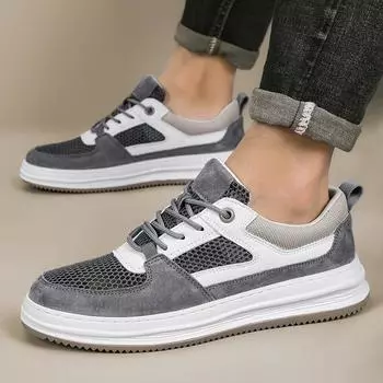 Новые трендовые повседневные туфли, дышащая мужская обувь для отдыха, вулканизированная обувь, нескользящая летняя обувь для скейтборда, сетчатые мужские универсальные кроссовки 38 серый