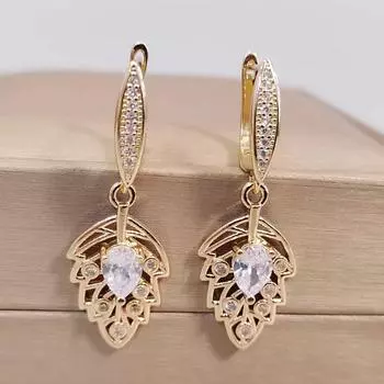 Новые трендовые серьги-подвески с цирконовыми листьями для женщин, модные серьги золотого цвета, ювелирные изделия, аксессуары для повседневных вечеринок золотой