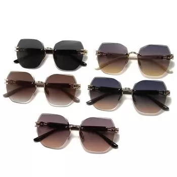 Новые трендовые солнцезащитные очки без оправы, женская корейская версия The Tide Big Box Round Face, онлайн-солнцезащитные очки для знаменитостей, УФ-очки. UV400