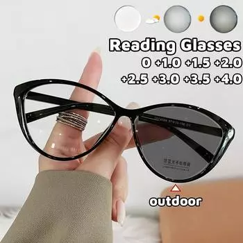 Новые трендовые сверхлегкие фотохромные очки для пресбиопии, роскошные очки для чтения «кошачий глаз», мужские и женские винтажные очки с диоптриями в ретро-стиле 0