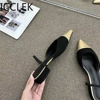 Новые трендовые весенние женские сандалии, модные женские повседневные шлепанцы без шнуровки с острым носком на низком каблуке, женская обувь в стиле Steet Size 35(foot 22.5cm) чёрный