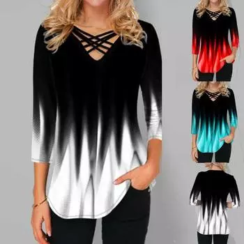 Новые трендовые женские модные свободные повседневные рубашки с длинными рукавами и цветочным принтом, рубашки с v-образным вырезом, блузки, туники, топы S красный