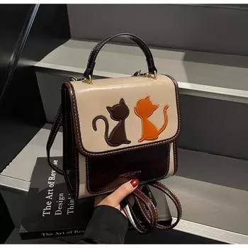 Новые трендовые женские рюкзаки, роскошная маленькая квадратная сумка из искусственной кожи с милым мультяшным котом, модная женская сумка, на одно плечо/на два плеча/через плечо/в кармане оранжевый/кофейный