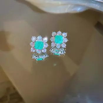 Новые трендовые женские зеленые серьги в корейском стиле, изысканные серьги с кристаллами и камнями