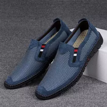 Новые Тренды Мода Лето Большой Размер Мужская Обувь Легкая Повседневная Сетчатая Лоскутная Дышащая Уличная Мужские Кроссовки Обувь для Ходьбы 38 синий