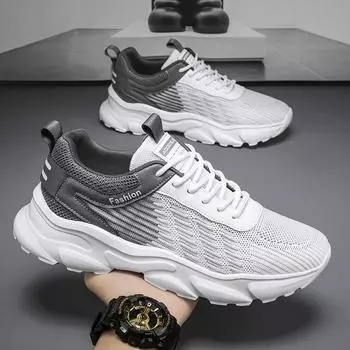 Новые тренды мужской обуви: Четыре дышащие повседневные спортивные туфли, корейская версия спортивной обуви на шнуровке, нескользящие кроссовки с мягкой подошвой 39 синий