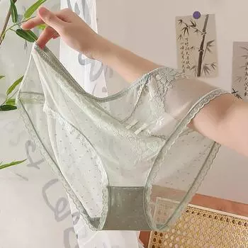 Новые трусики со средней талией в китайском стиле, полупрозрачное кружевное нижнее белье больших размеров в аристократическом стиле XL зелёный