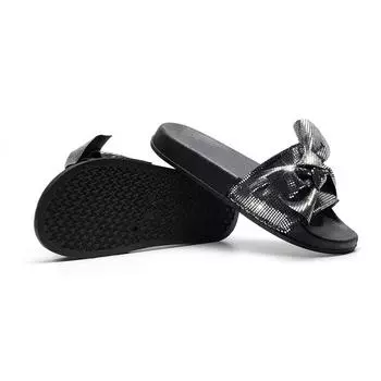 Новые туфли 2024 года, женская обувь, летние сандалии, повседневная обувь, сандалии с пряжкой для женщин, модные пляжные сандалии с бантом на плоской подошве и пайетками 36 чёрный