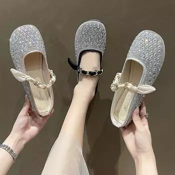Новые туфли Baotou на низком каблуке, плоские, одинарные, вечерние, повседневные, модные, удобные, темпераментные, универсальные, плоские туфли, женская обувь 35 чёрный