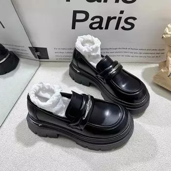 Новые туфли без шнуровки в британском стиле из натуральной кожи на толстой подошве, черные маленькие кожаные туфли из мягкой кожи, туфли-лодочки 35 чёрный