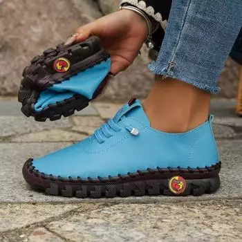 Новые туфли большого размера для внешней торговли, сшитые вручную туфли, мамина обувь, подошва из коровьей кожи, мягкая подошва, легкая и удобная повседневная женская обувь 35 чёрный