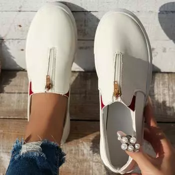 Новые туфли большого размера с плоским дном и низким верхом из парусины, женские повседневные дышащие туфли для ленивых досок с застежкой-молнией спереди 36 синий