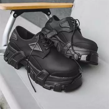Новые туфли дерби мужские высокого класса трендовые черные туфли на платформе с завышенной талией кожаные туфли для папы 1-J 38 чёрный