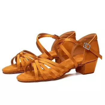 Новые туфли для латиноамериканских танцев для девочек, танцевальная обувь для бальных танцев сальса, низкие каблуки для детей, сандалии для танго и сальсы, танцевальная обувь для женщин 31 коричневый